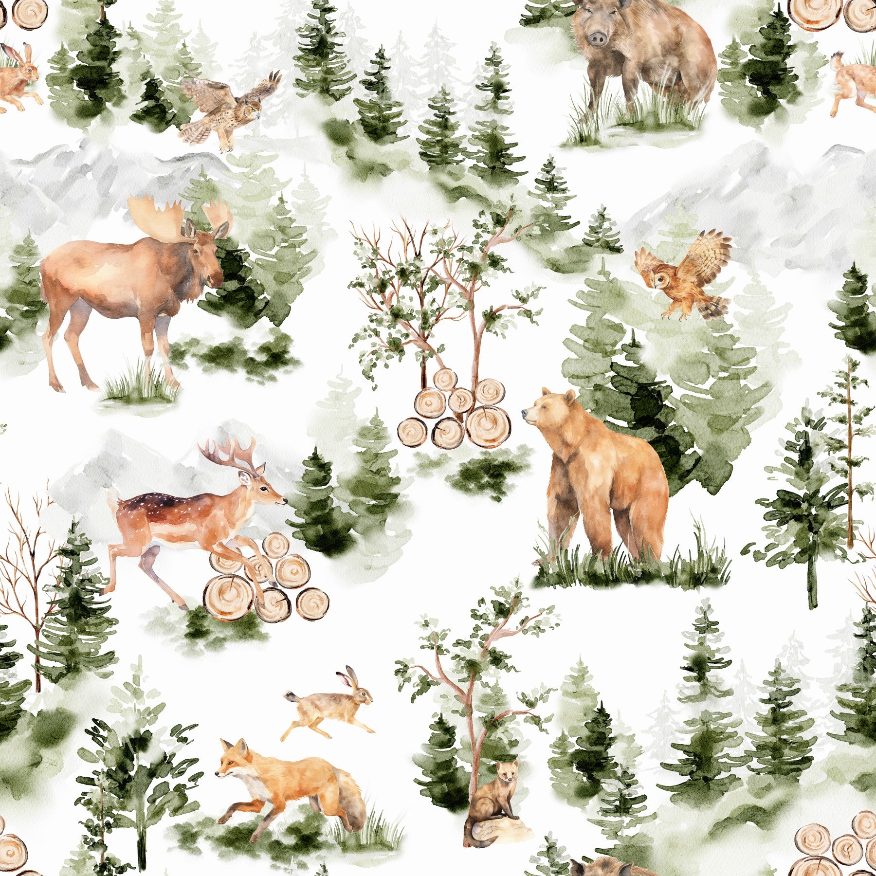 Woodland Nursery Pattern Wallpaper