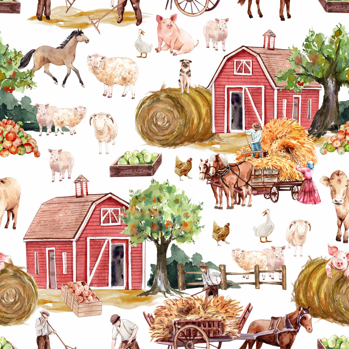 Farm Life Watercolor Wallpaper⁠ in your room