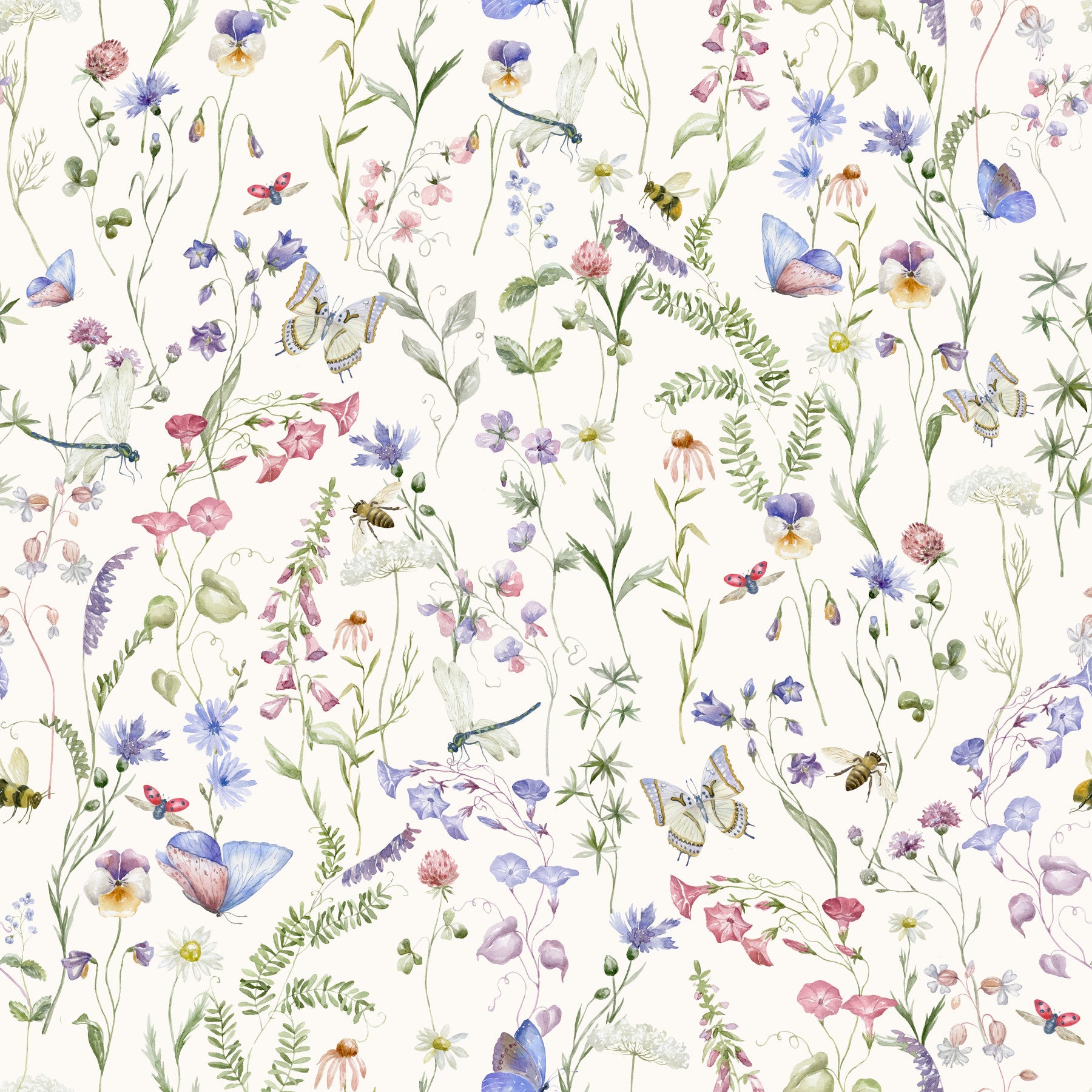 Floral Watercolor Whispers delicate insect wallpaper for walls.