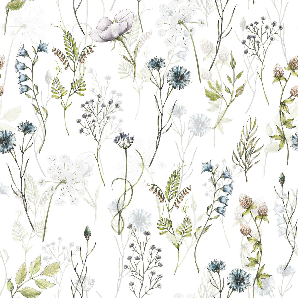 Painted Watercolor Meadow Blooms Wallpaper⁠ in your room — zoomed