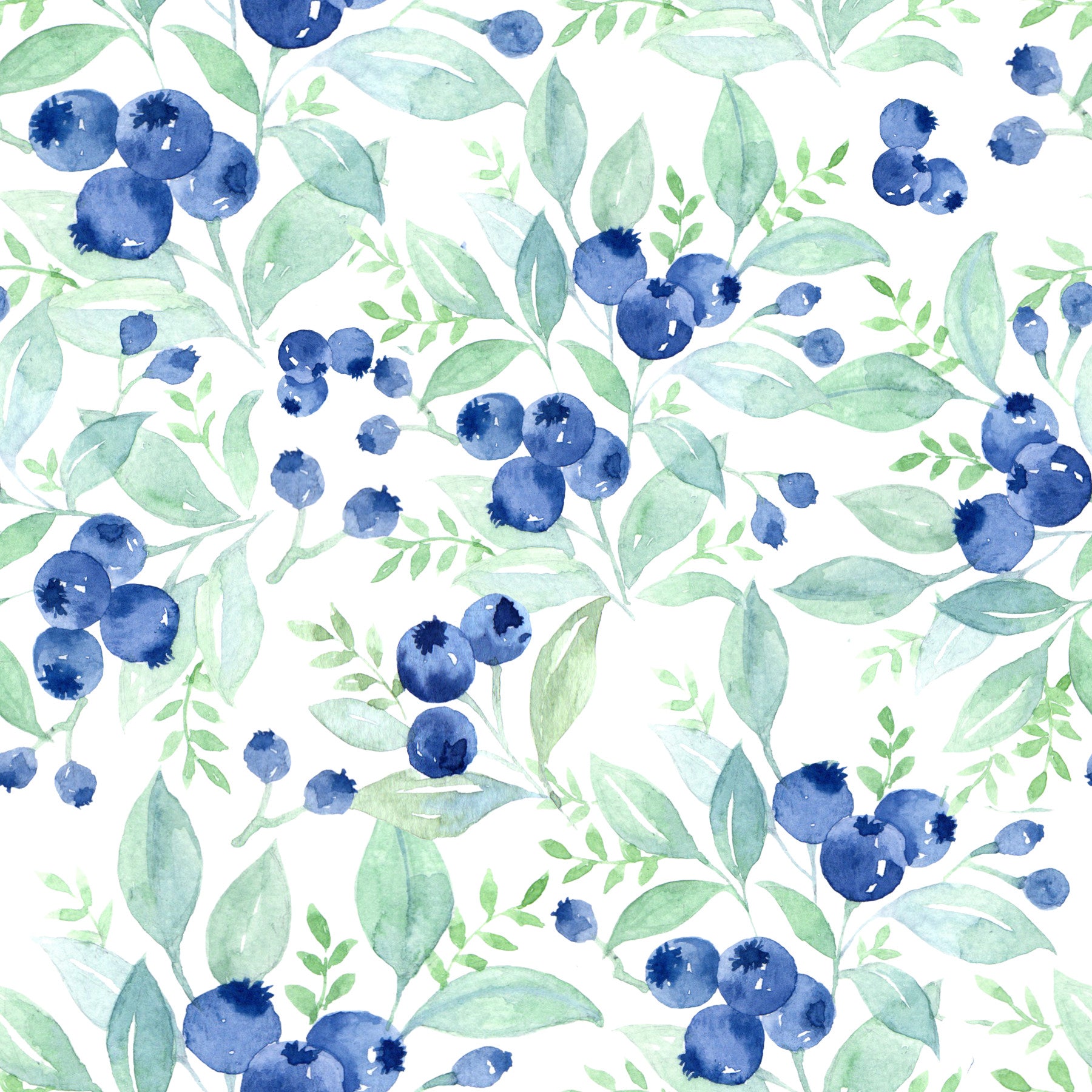 Berry Bliss Watercolor wallpaper mural blueberries botanical