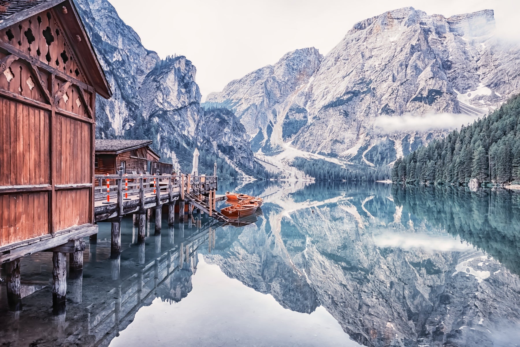 Lago di Braies Reflection Wall Mural