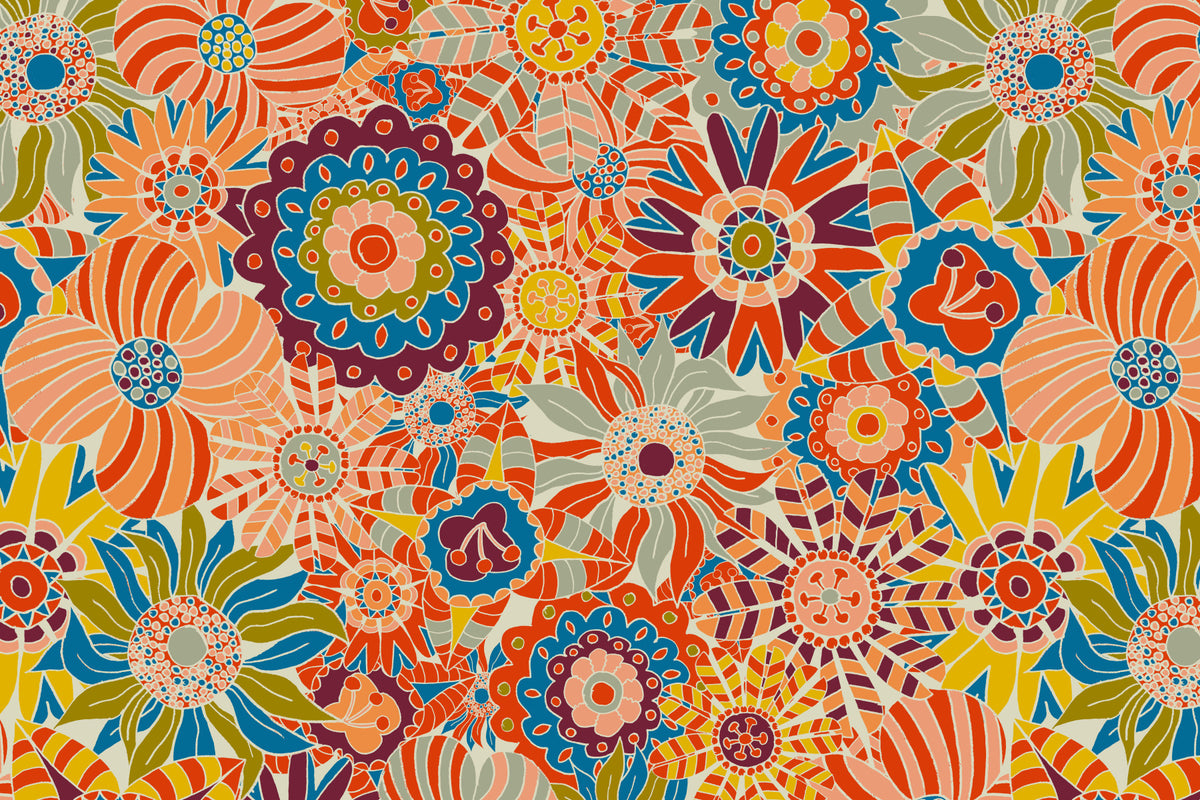 Colorful Groovy Blooms Wall Mural in your room