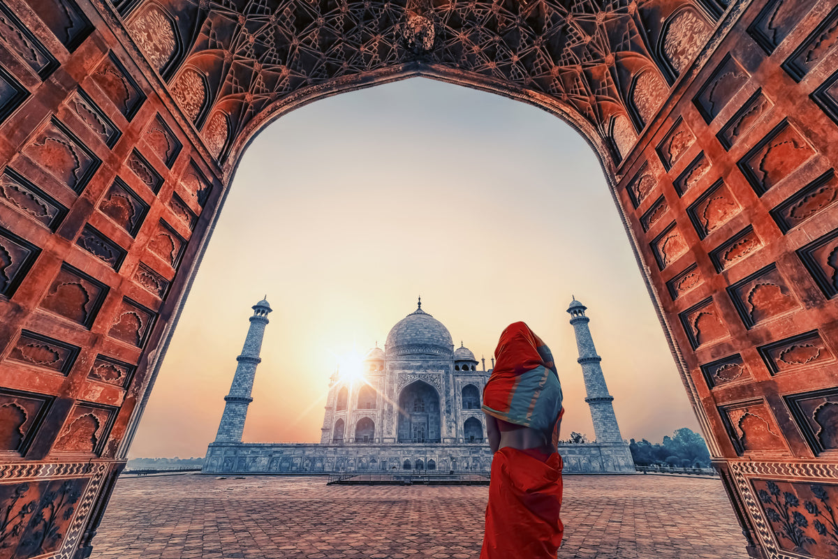Taj Mahal at sunset Wall Mural in your room — zoomed