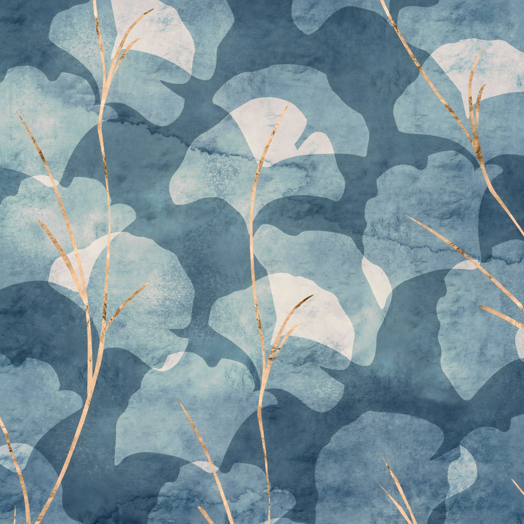 Midwinter Gingko -  Cyanotype Wall Mural in your room — zoomed