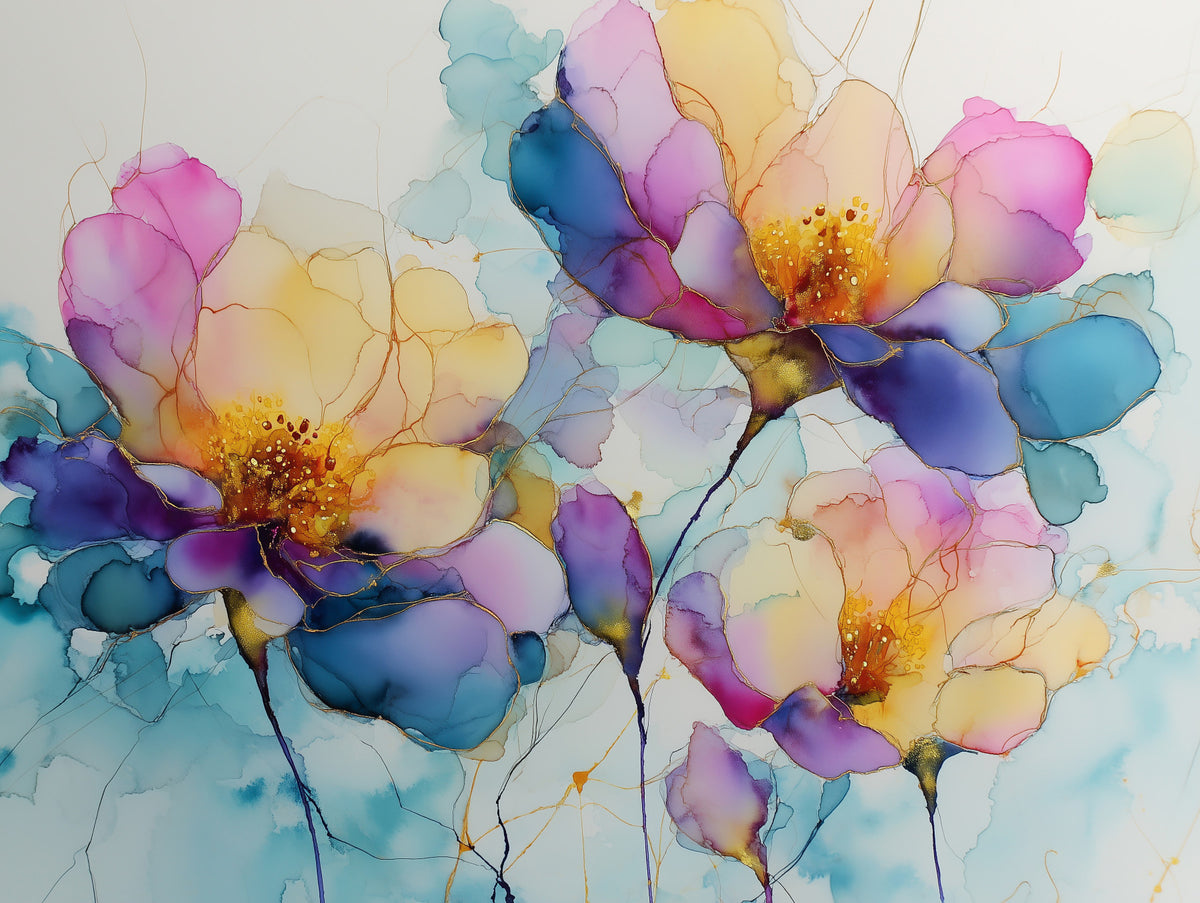 Colorful Ink Floral Dreams Wall Mural in your room — zoomed