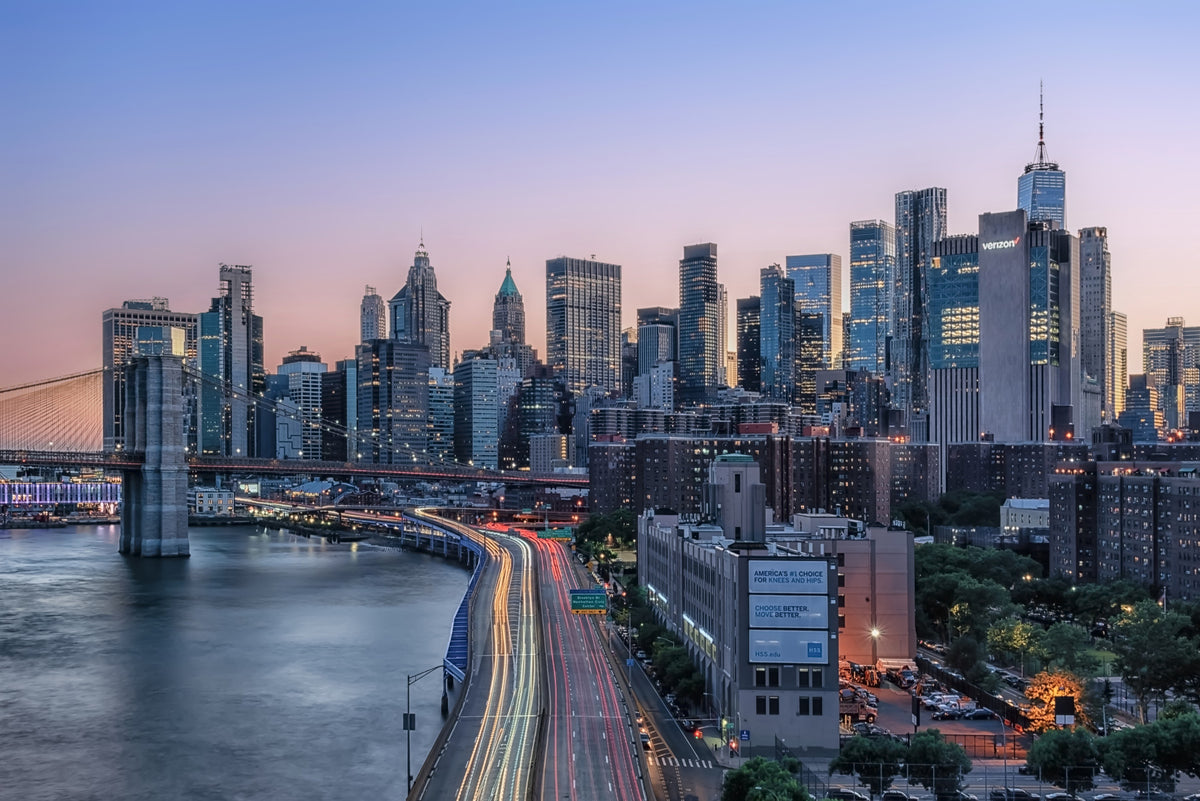 NYC Skyline Dusk Wall Mural in your room — zoomed