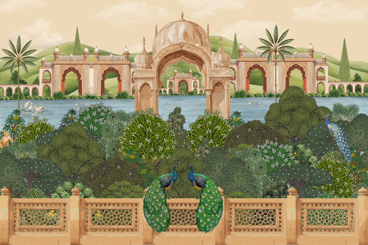 Peacock Paradise Wall Mural in your room — zoomed
