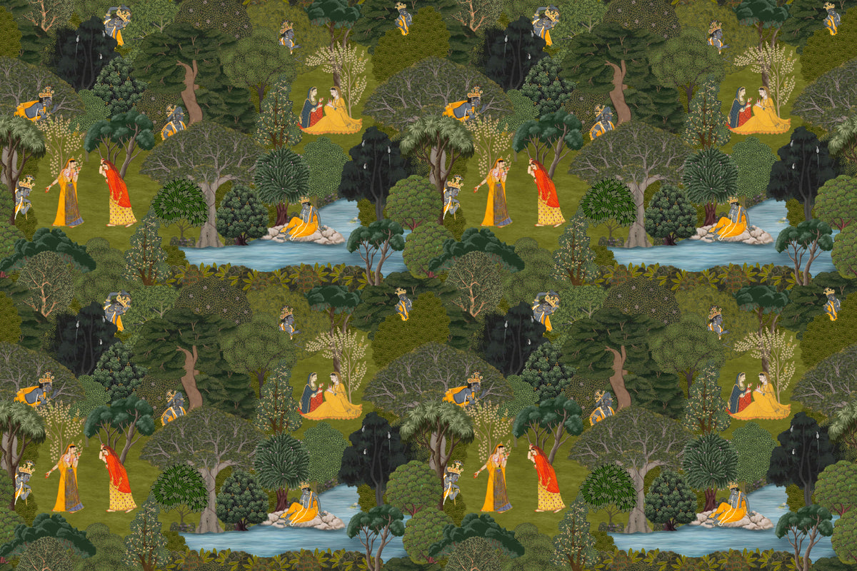 The Pichwai Grove Wall Mural in your room — zoomed