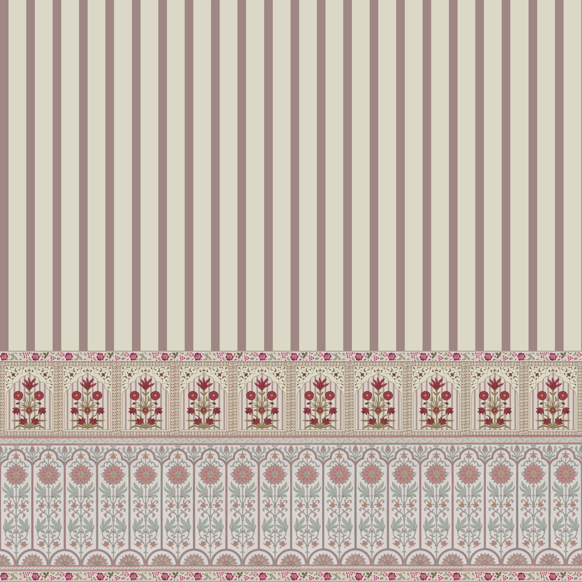Royal Stripe Blooms Wall Mural in your room — zoomed