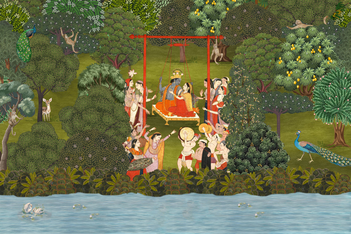 Krishna's Garden Swing Wall Mural in your room