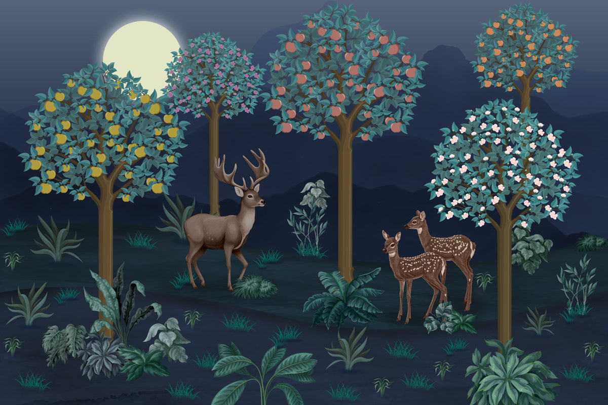 Deer in Bloom Wall Mural in your room