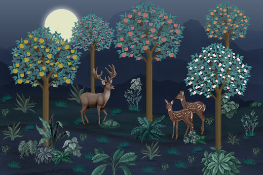 Deer in Bloom Wall Mural