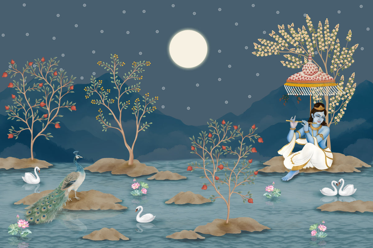 Krishna's Lunar Serenity Wall Mural in your room