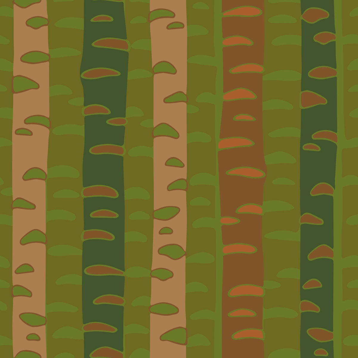 Birch Tree Stripes Retro Abstract Forest in Earthy Green Brown Wallpaper⁠ in your room