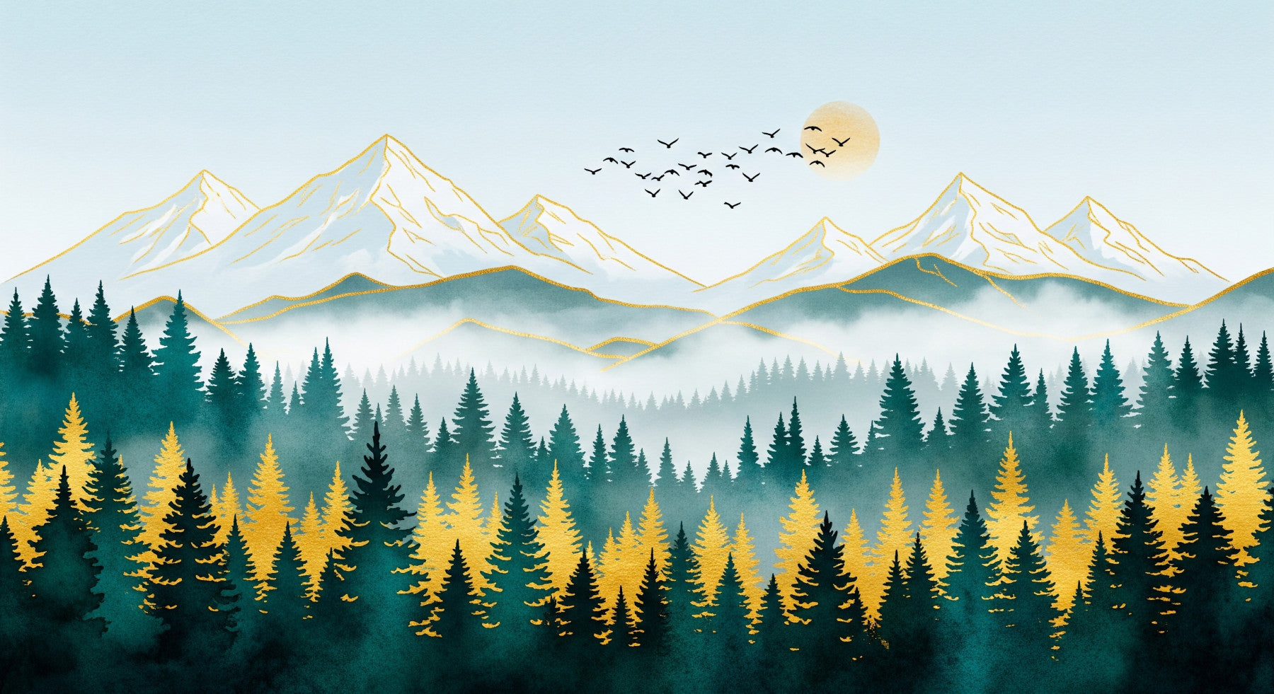 Golden Peaks Wall Mural