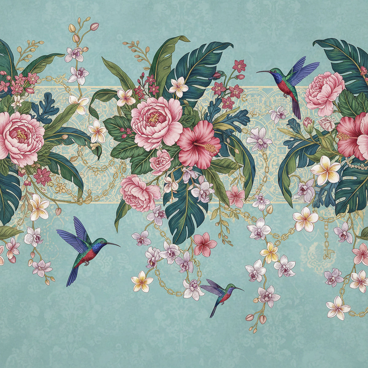 Tropical Hummingbird Bloom Wall Mural in your room