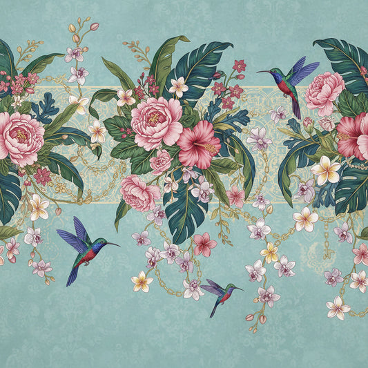 Tropical Hummingbird Bloom Wall Mural