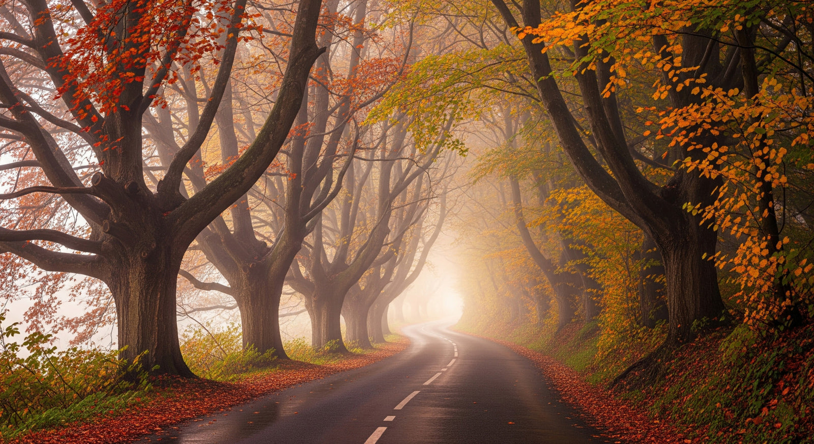 Autumnal Road Serenity Wall Mural in your room
