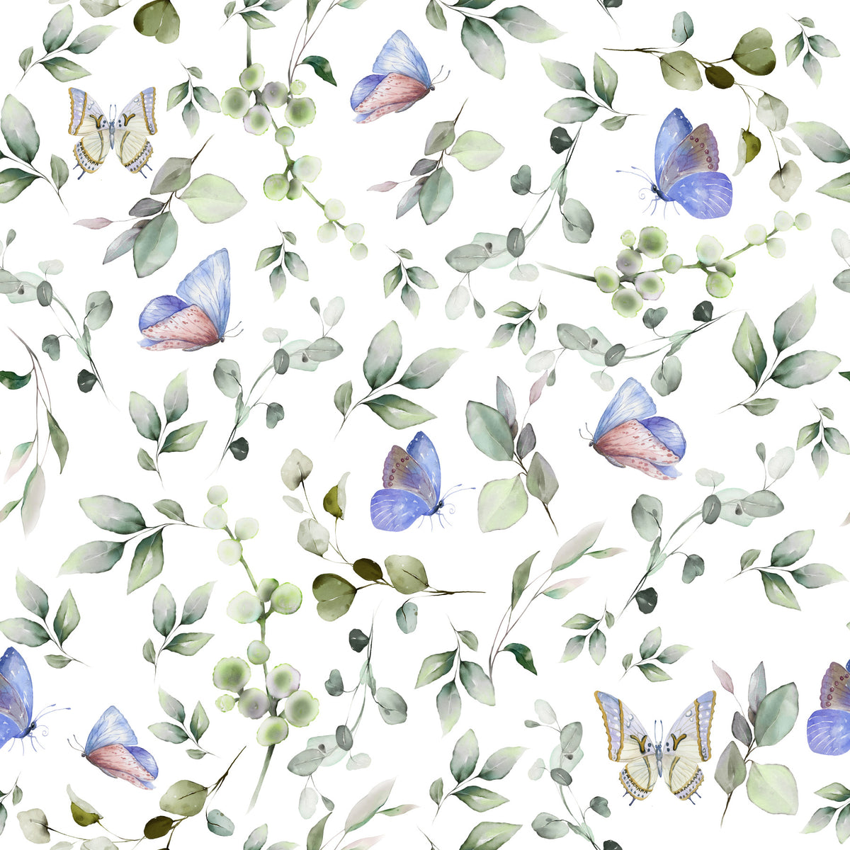 Blue Pastel Butterfly Garden Wallpaper⁠ in your room — zoomed