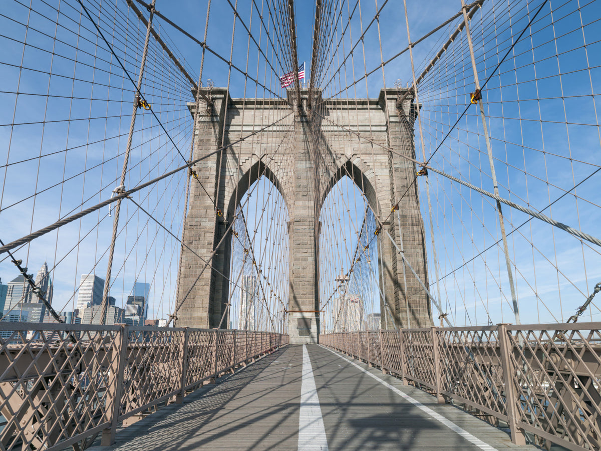 Strolling Across the Brooklyn Bridge Wall Mural in your room — zoomed