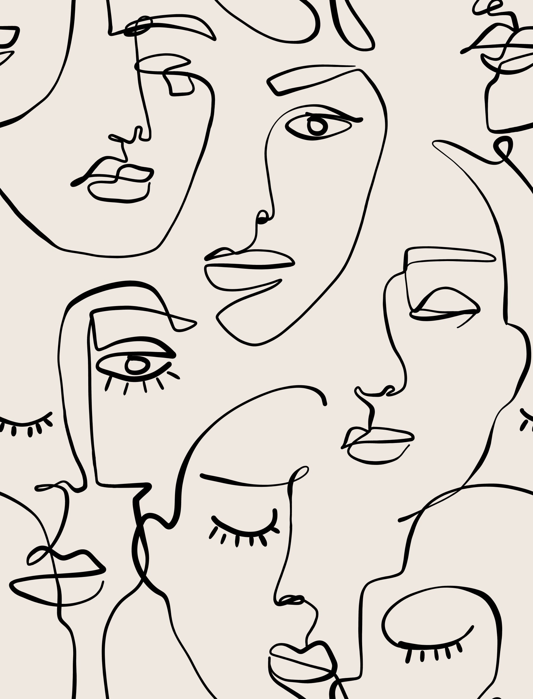 Abstract Faces Line Art Wallpaper⁠ in your room — zoomed