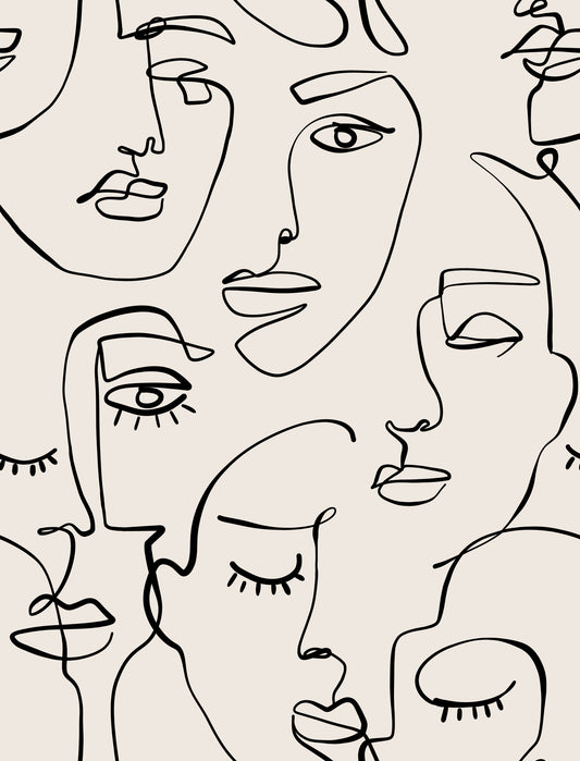 Abstract Faces Line Art Wallpaper⁠