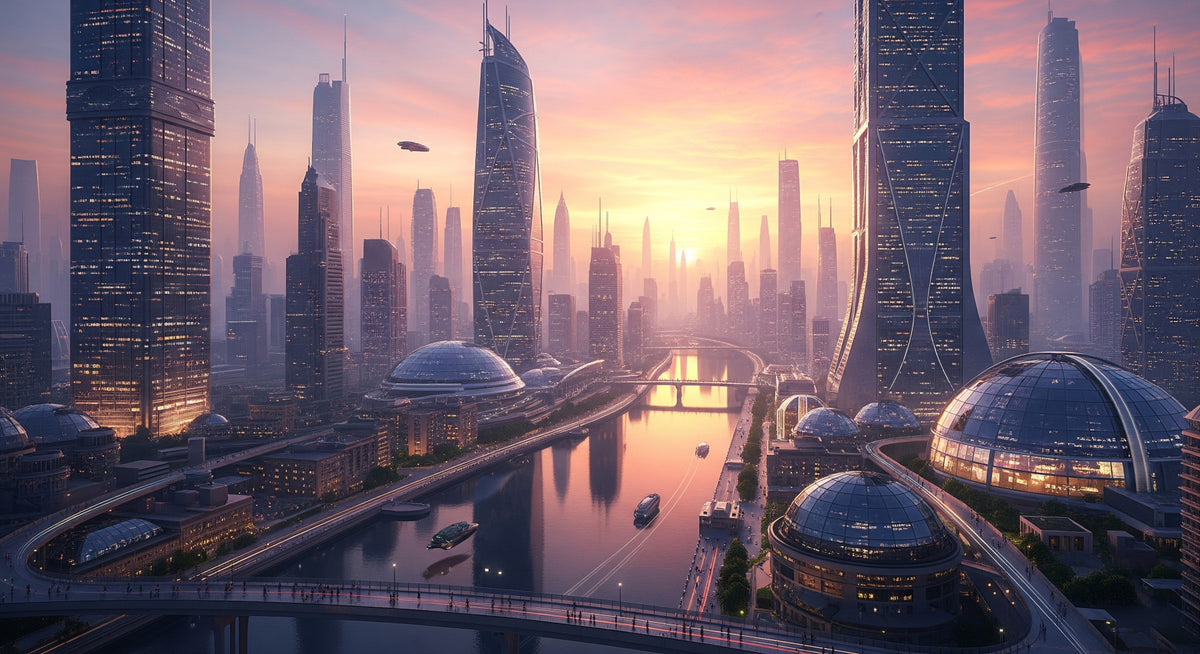 Future Metropolis Wall Mural in your room — zoomed