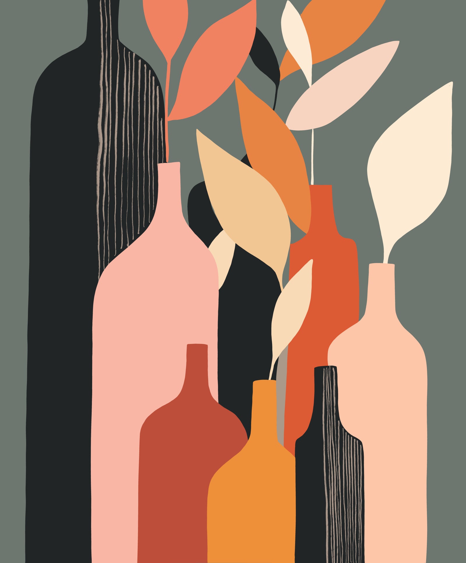 Earthy Hues Bottle Decor Wall Mural