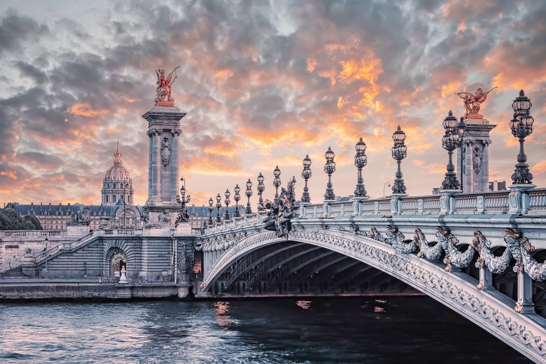 Parisian Bridge Sunset Wall Mural