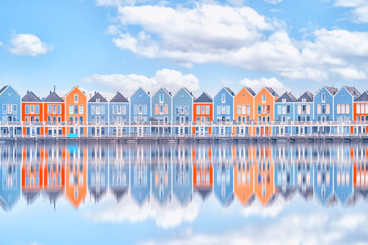 Aqua Cottage Row Wall Mural