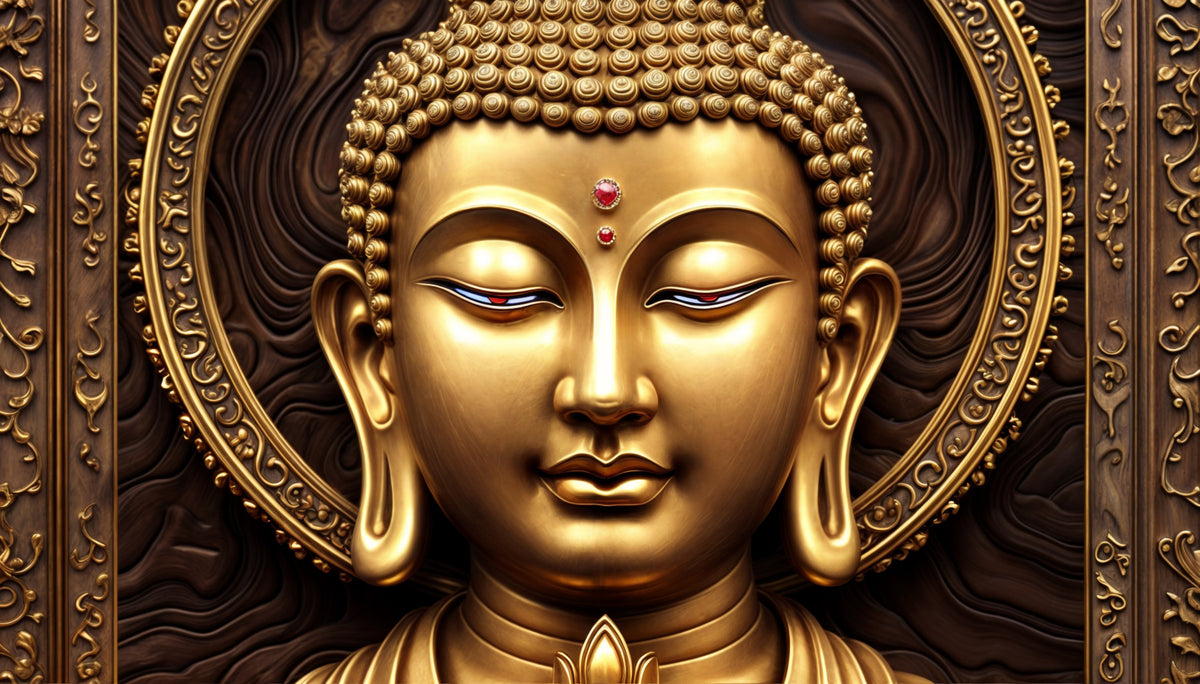 Serene Gold Buddha Wall Mural in your room