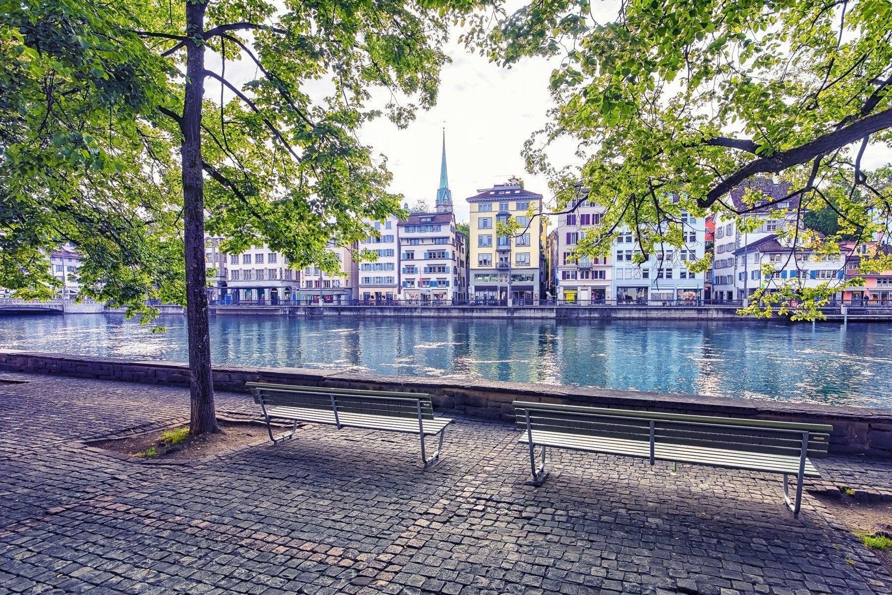Zurich River Scene Wall Mural in your room — zoomed