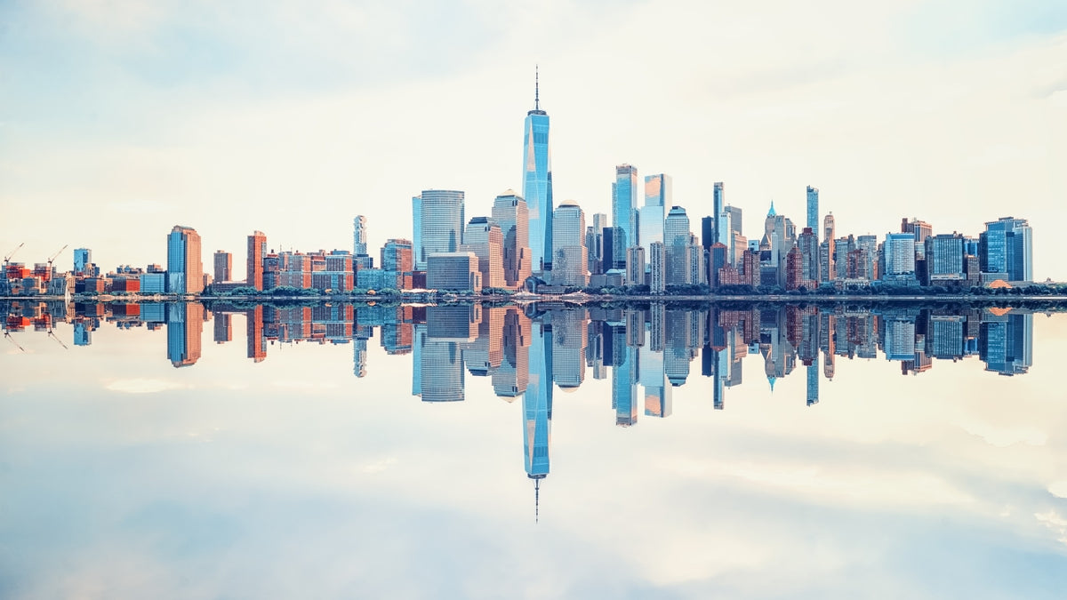 Mirrored Metropolis Wall Mural in your room — zoomed