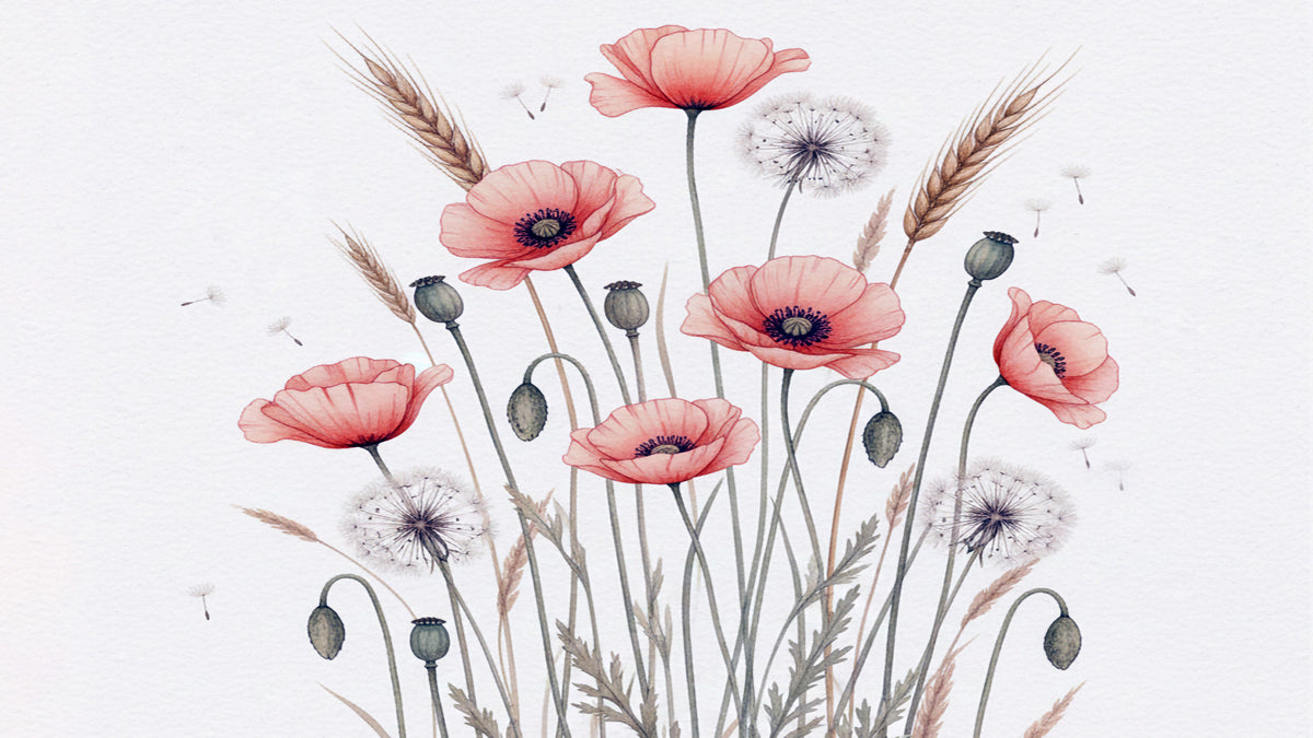 Painted Poppy Meadow Wall Mural in your room — zoomed