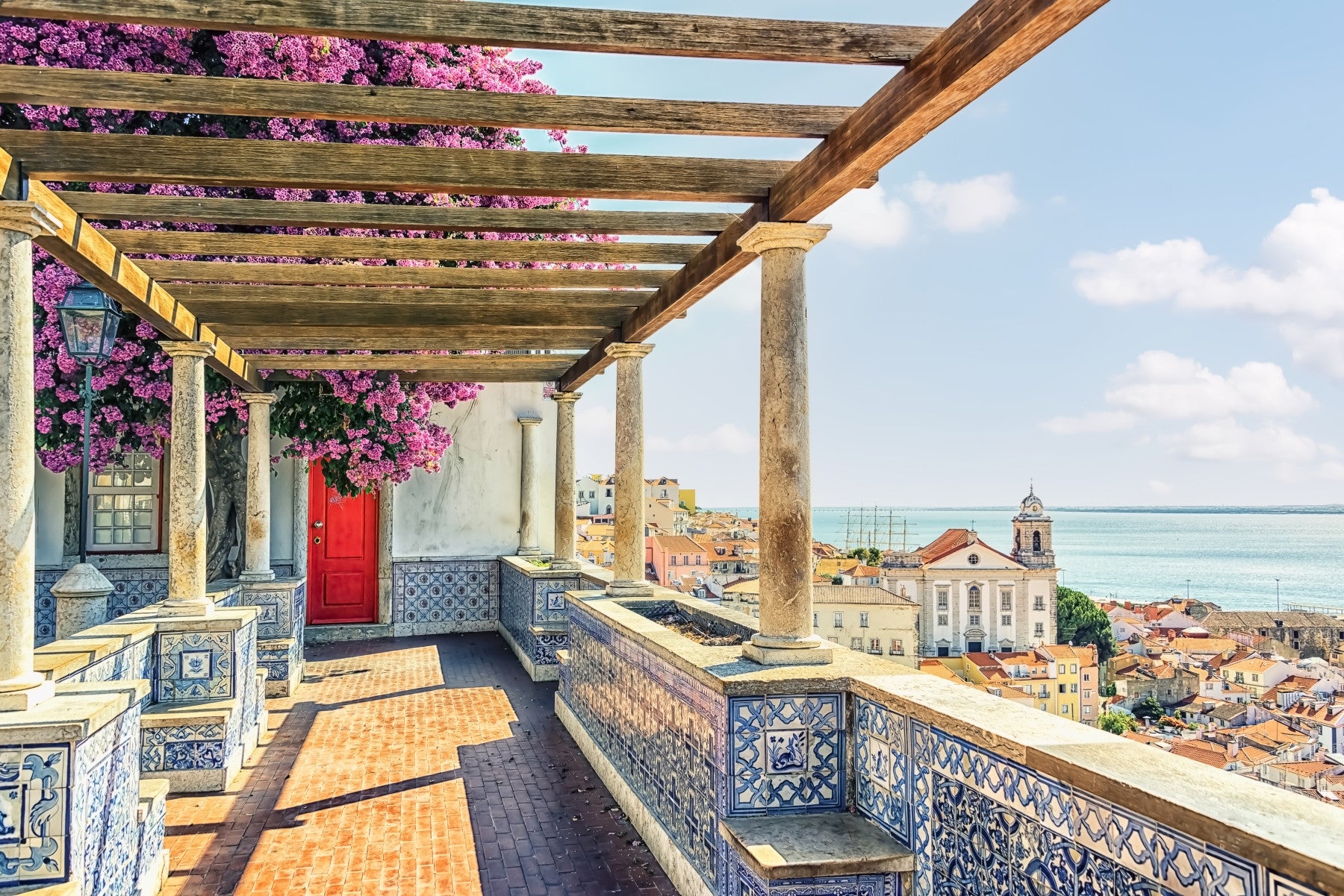 Living room styling suits a Lisbon vista bloom mural with terrace charm