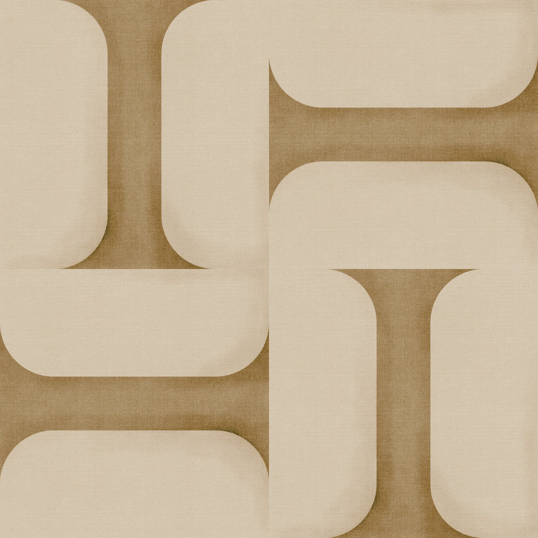 Modern Textured Tiles Camel wallpaper in camel and cream interlocking pattern above a grey bed and two table lamps in a bedroom