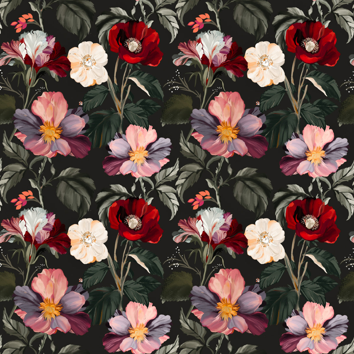 Dark Romance Floral Pattern Wallpaper⁠ in your room