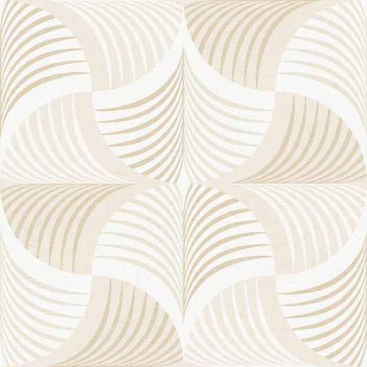Art Deco Botanical Palm Fan - Soft White Beige Wallpaper⁠