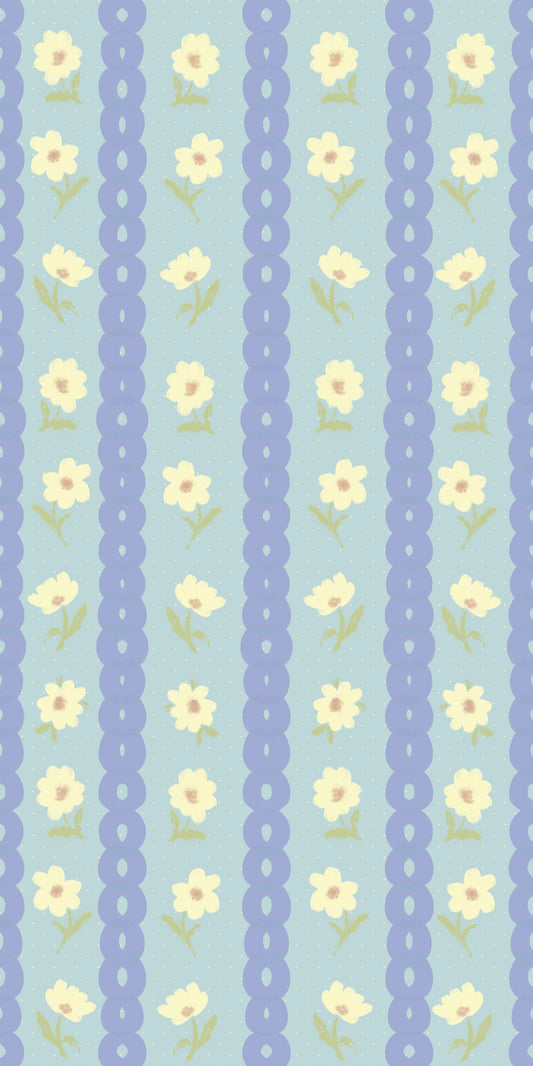Blue Bloom Stripes Wallpaper⁠