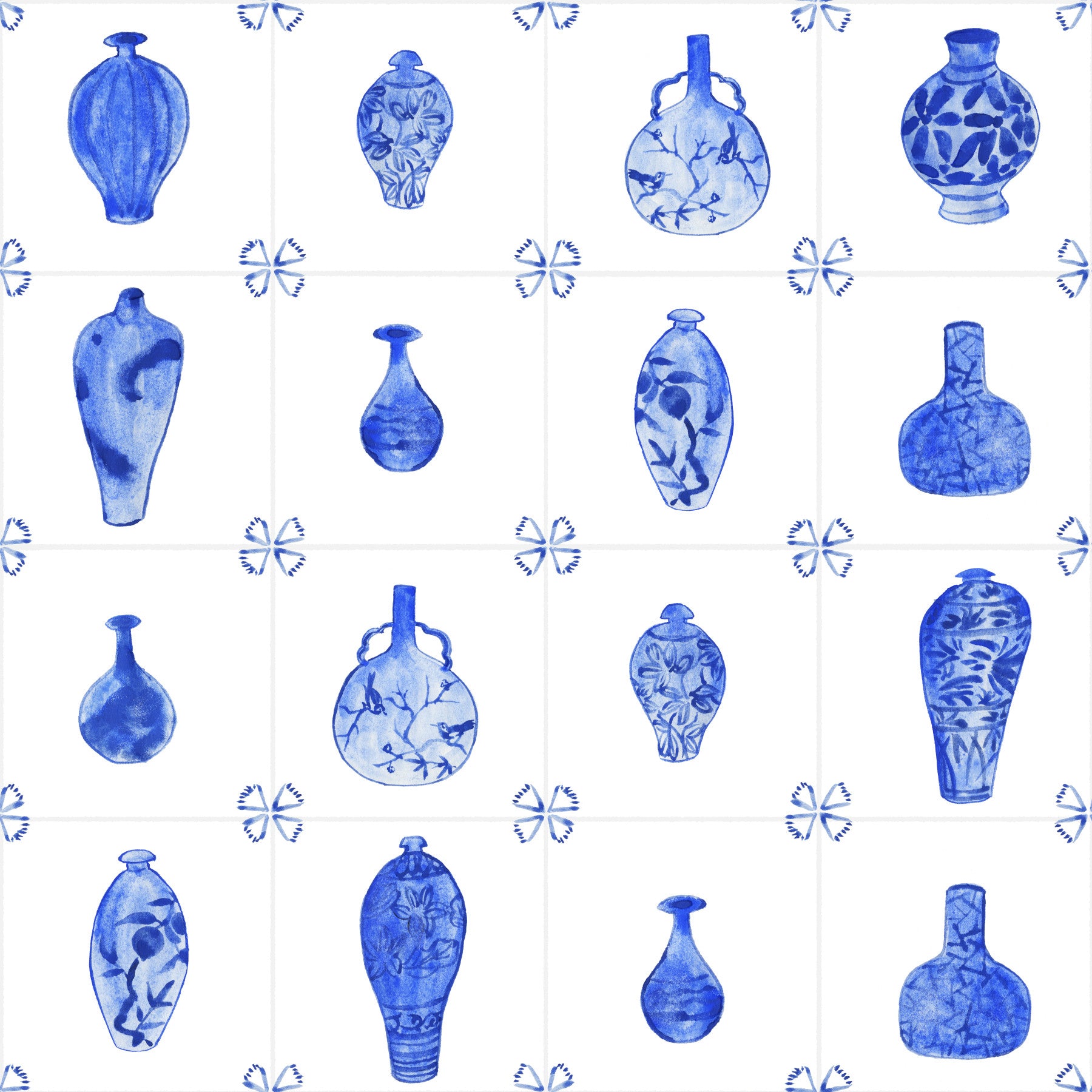 Delft Tile Blue & White Porcelain Wallpaper⁠