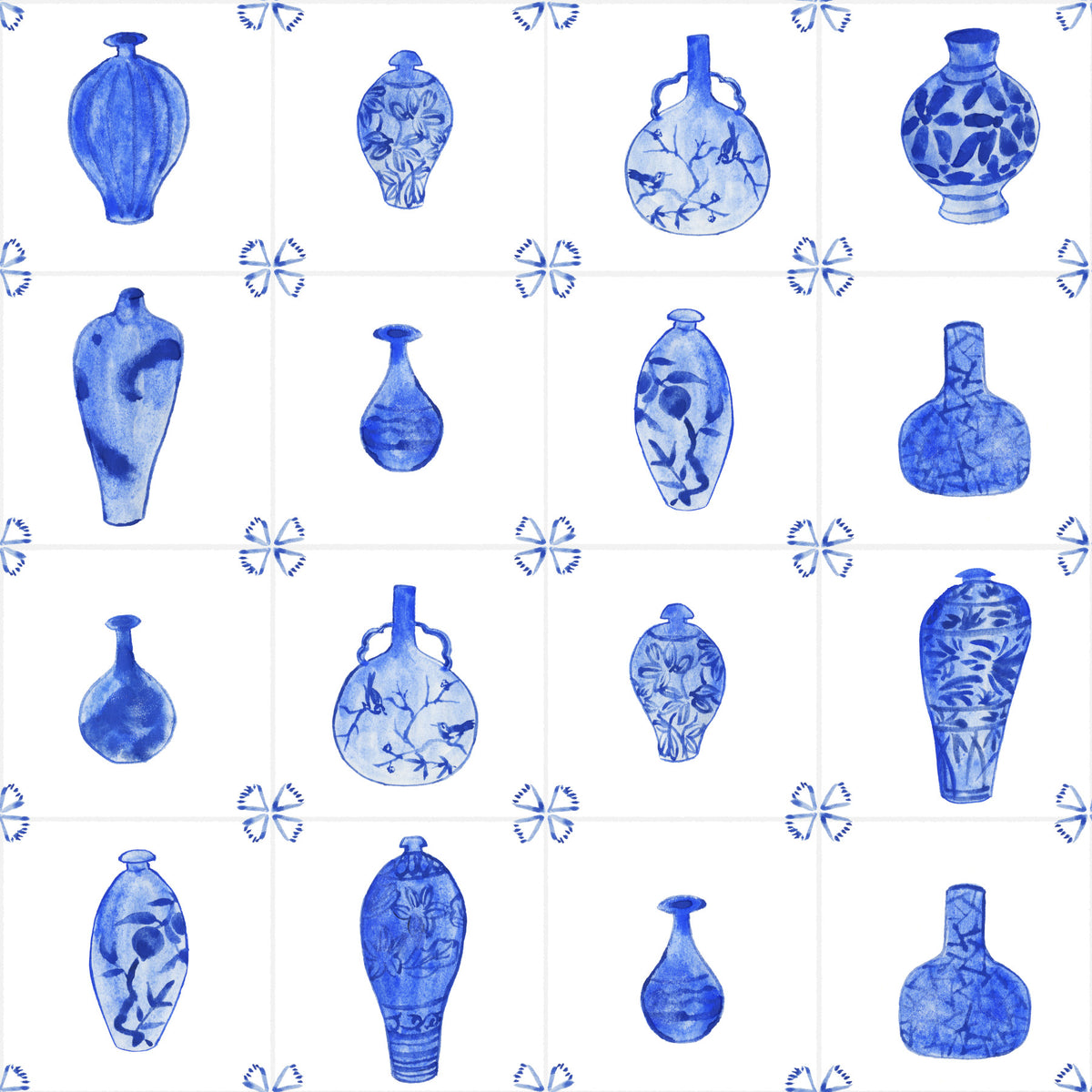 Delft Tile Blue & White Porcelain Wallpaper⁠ in your room — zoomed