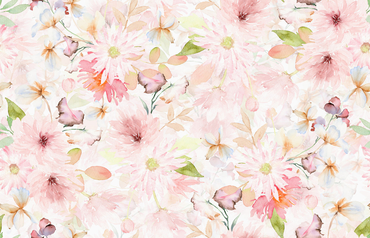 Soft Floral Pink Meadow Wallpaper⁠ in your room — zoomed