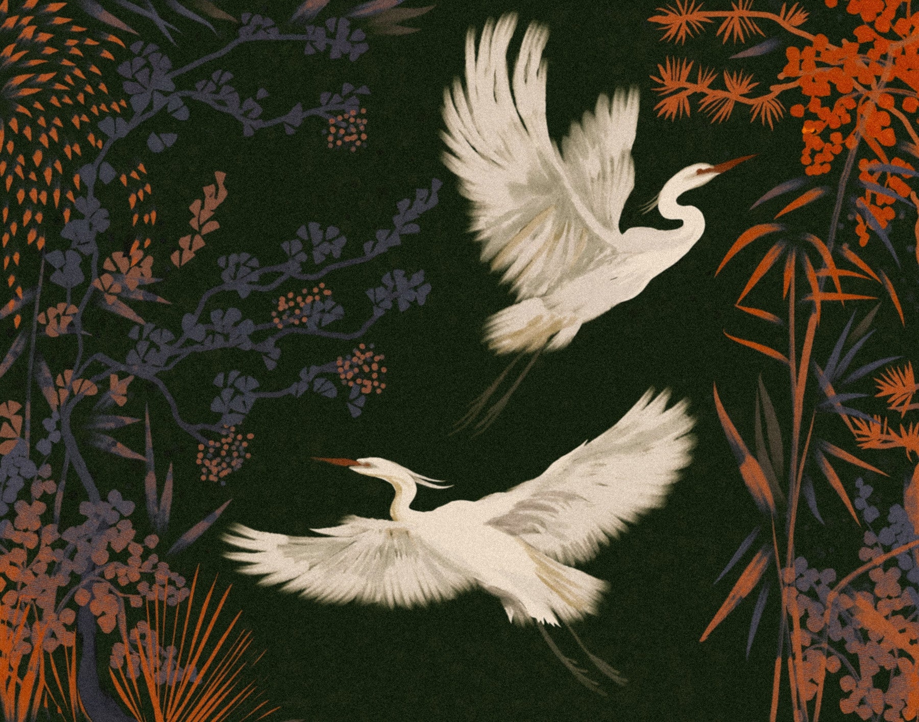 Tranquil Aviary Herons Asian Art Wall Mural