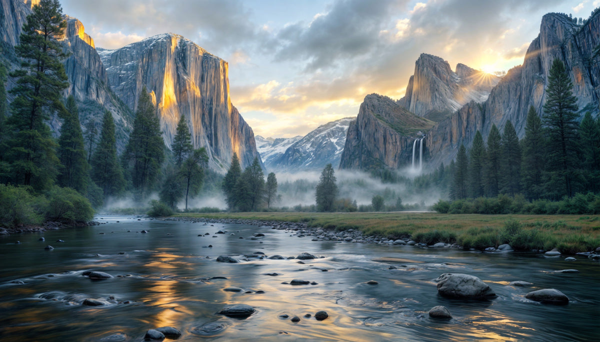 Misty Peaks Panorama Wall Mural in your room — zoomed
