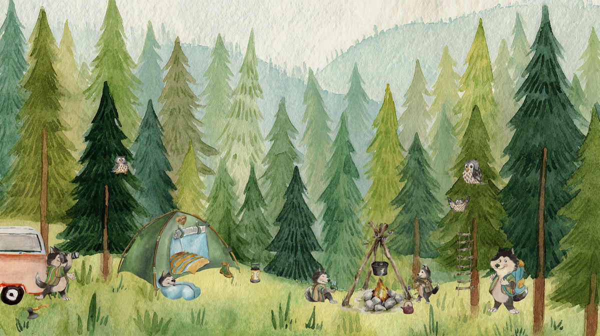 Woodland Wolf Camp Wall Mural in your room — zoomed