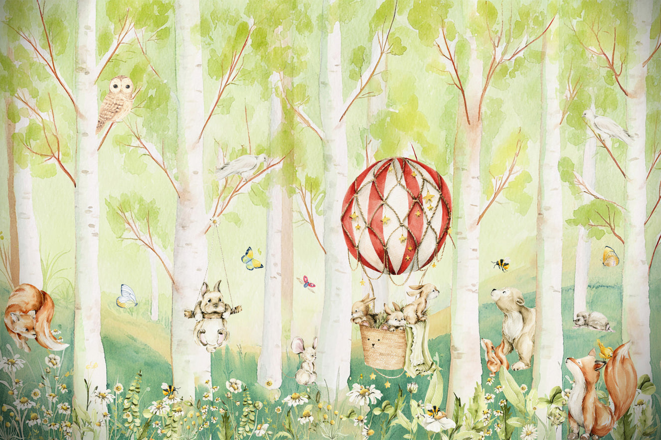 Woodland Whimsical Animals Balloon Ride Wall Mural
