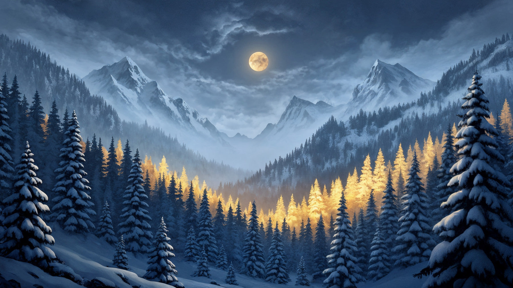 Moonlit Winterscape Wall Mural