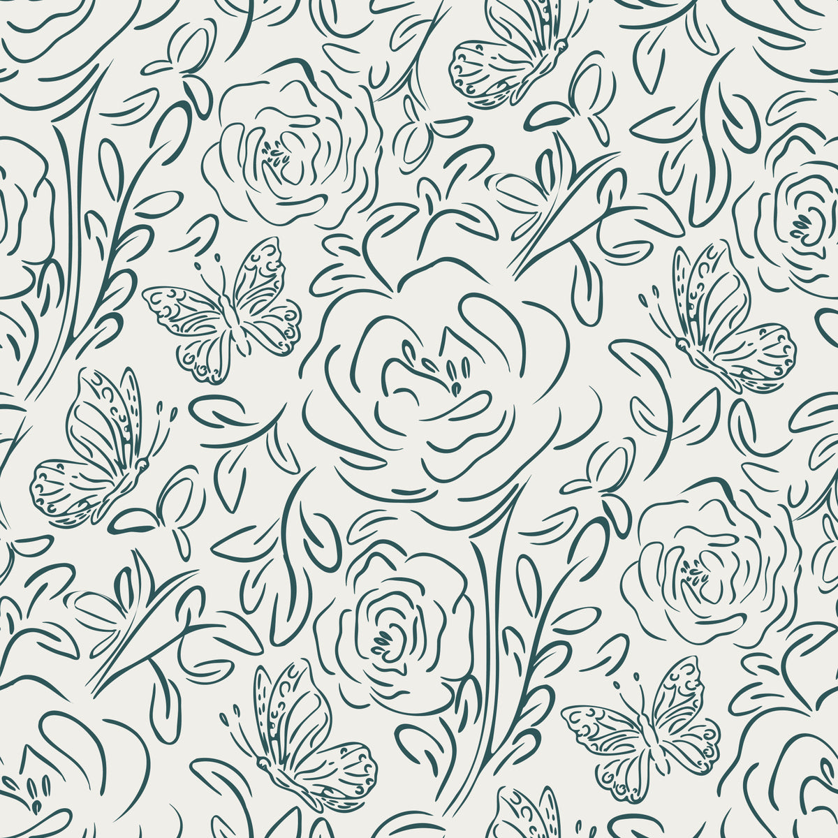 Butterfly Bloom Line Art Wallpaper⁠