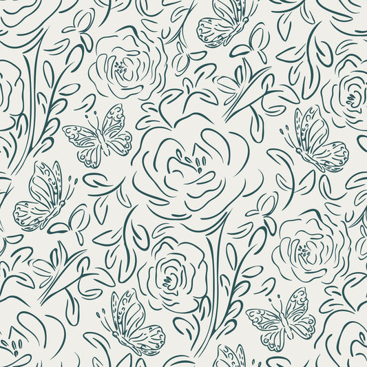 Butterfly Bloom Line Art Wallpaper⁠